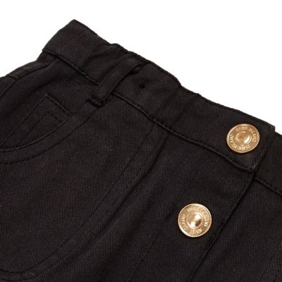 Mini girls black button down denim skirt